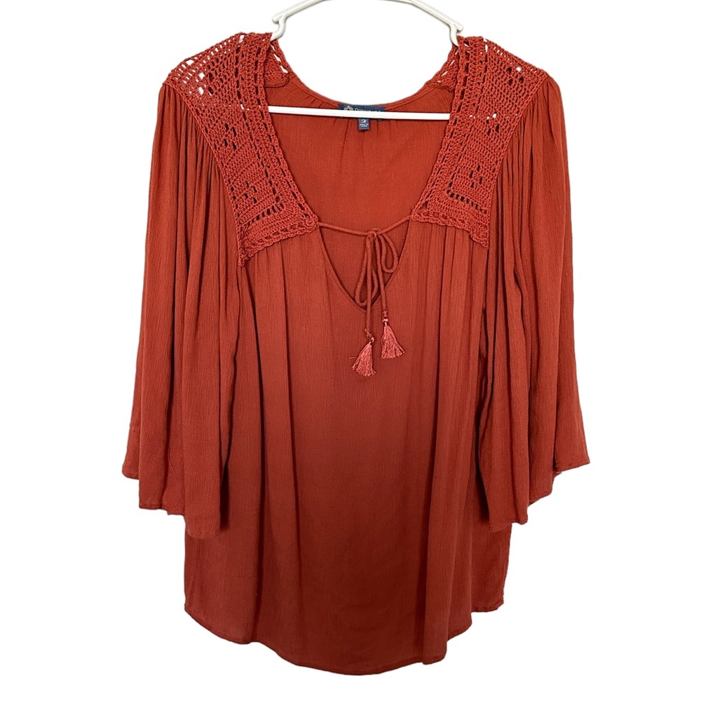 Medium Boho rust orange Democracy flow sleeve top
